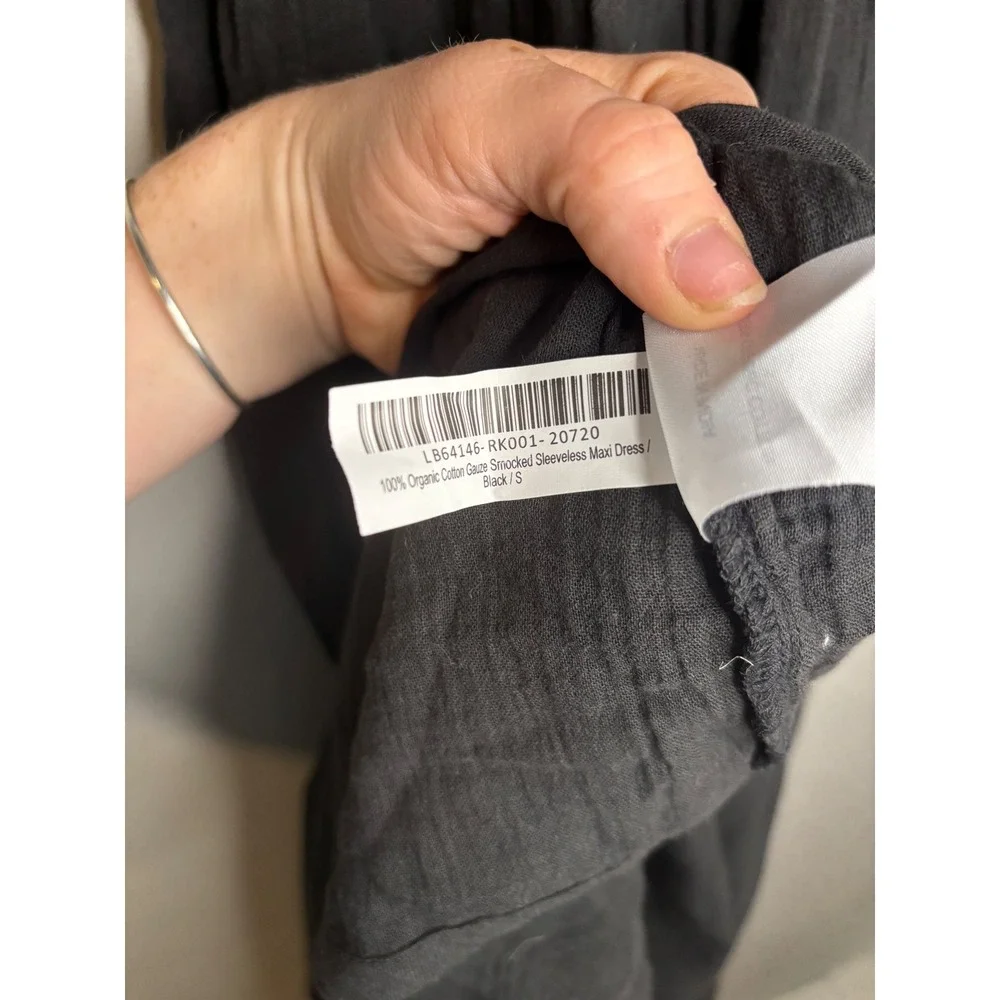 Quince Organic Cotton Gauze Smocked Maxi Dress Black Small